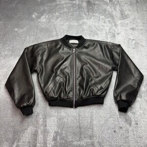 No Boundaries Bomber Jacket Women XS Black Excellent Faux Leather Zip Up HGR2